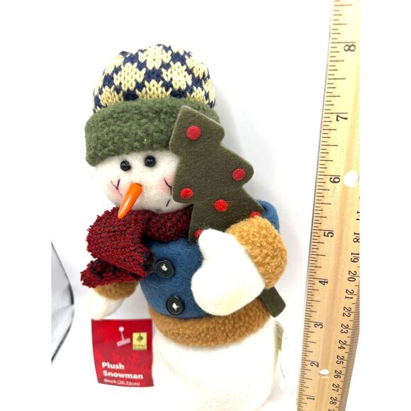 Holiday Seasons 8" Plush Snowman Figurine With Tree & Scarf For Decorative Purpo - Picture 2 of 7
